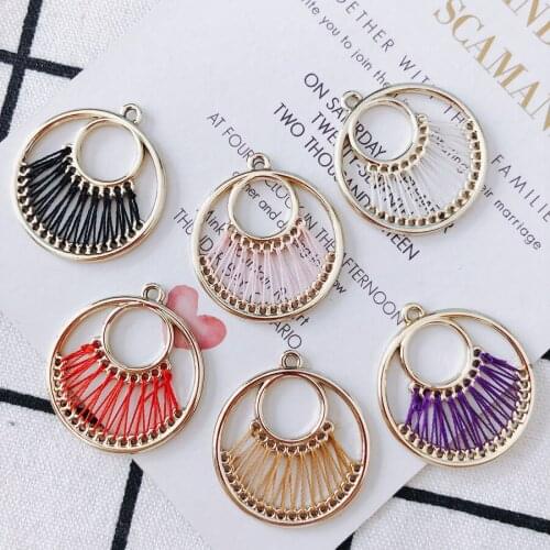 DIY Jewelry Findings 33*30mm 20pcs Woven Crochet Style Circle Round Shape Alloy Charms Ornament Accessories Earring Pendants