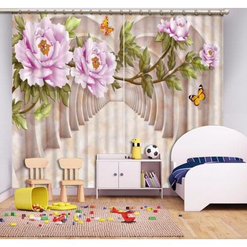 3D Curtain Bed Living Room Office Hotel Cortinas Curtain Print Marble Space Peony Flower Curtains 3D Bathroom Shower Curtain