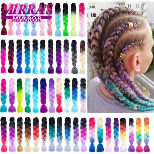 Mirra’s Mirror Ombre Braiding Hair 24inch Afro Jumbo Braid Synthetic Hair Extensions for Box Twist Braids Purple Pink Fake Hair
