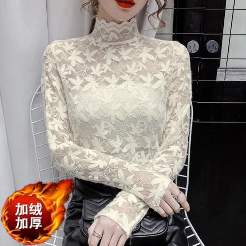 Women Blouse Womens Turtleneck Lace Autumn Winter Mesh Top Blusas Ropa De Mujer