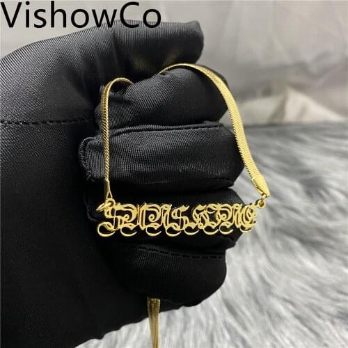 VishowCo Snake Chain Customized Name Necklace Personalized Stainless Steel Gold Pendant Name Necklace For Women Jewelry Gift