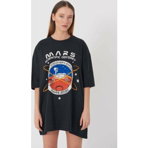 Addax Women Smoked Printed Oversize T-shirt P9411