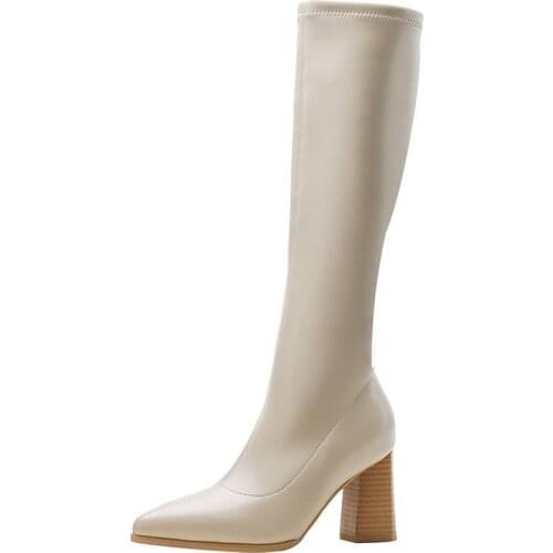 2021 New White High Long Boots Dance Korean Version Net Red Women Side Zipper Soft Leather Autumn Winter Knight Boots