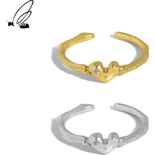 SSTEEL 925 Sterling Silver Simple Design Heart Zircon Gold Ring Gifts For Women Trendy Cute Wedding 2021 Trend Fine Jewelry