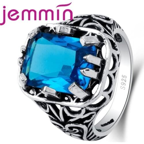 Vintage Retro Punk Rock Claw with Big Blue Zircon Stone CZ 925 Sterling Silver Ring Women Female Mens Ring Jewelry Gift