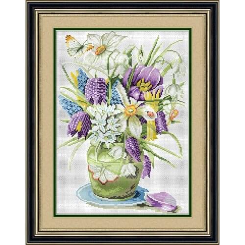 38*49cm DIY handwork Purple Flower Vase embroidery cross-stitch needlework 11CT printed cross stitch set 1pcs Home Decor