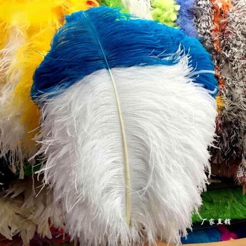 50pcs/lot High Quality White and Blue Ostrich Feather 60-65cm/24-26inches Wedding Jewelry Dancers Accessories Christmas Plume