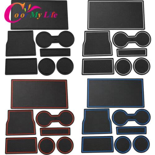 7Pcs/Set Car Gate Slot Pad Door Groove Mat Fit for Tesla Model 3 Black/Red/White/Blue Rubber Mat Center Console Cup Holder