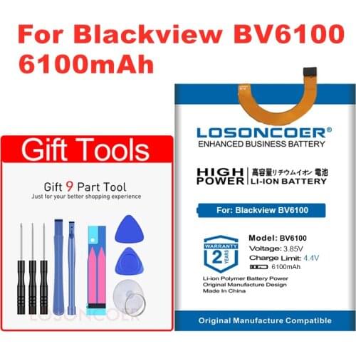 LOSONCOER 6100mAh 457094P BV6100 Battery 6.88inch for Blackview BV6100 Mobile Phone Battery Free tools Stand Holder Stickers