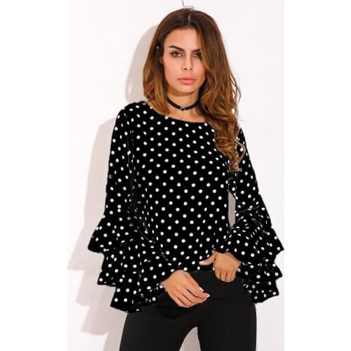Polka Dot Retro Summer Blouse Womens Ruffles Long Sleeve Casual Chiffon Shirts Ladies Tops Plus Size Clothing 4XL 5XL Blusas