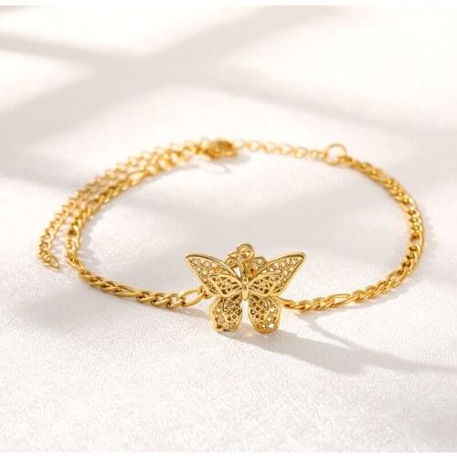 Stainless Steel Bracelet For Women Double Layer Hollow Butterfly Gold Color Pulseira Feminina Lovers Engagement Jewelry