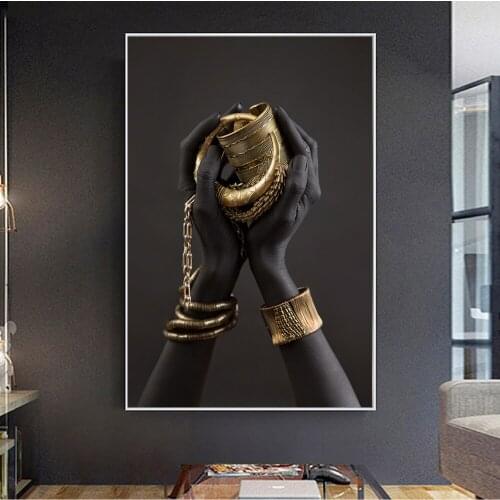 Black Womans Hand With Gold Cuff Jewelry Canvas Paintings Wall Art Posters And Prints African Art Pictures Home Wall Decoration