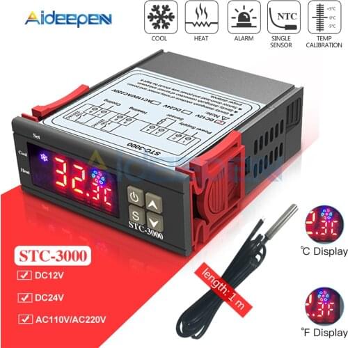 10A 12V 24V AC 110V 220V Digital LED Temperature Controller STC-3000 for Arduino Cooling Heating Switch Thermostat NTC Sensor