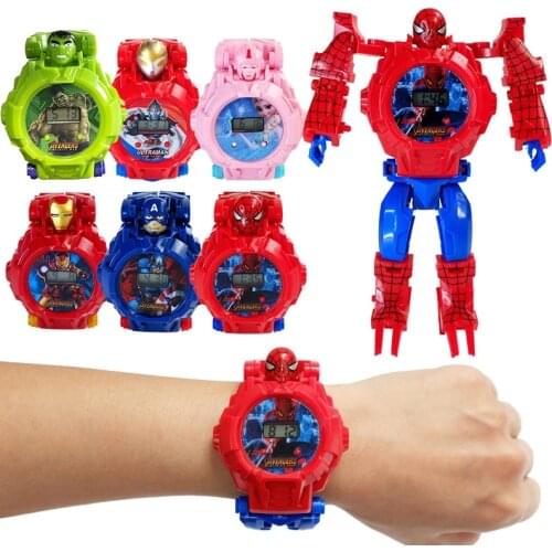 Disney Marvel Spiderman Hulk Frozen Childrens Anime Deformed Watch Toy Action Figures For Kids Princess Mickey Mouse kids watch