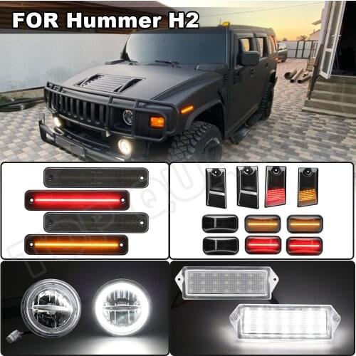 For Hummer H2 03-09 LED Side Marker Signal Lamp + Cab Roof Light + DRL Daytime Running Fog Lamp + License Plate Lamp Combo Kit