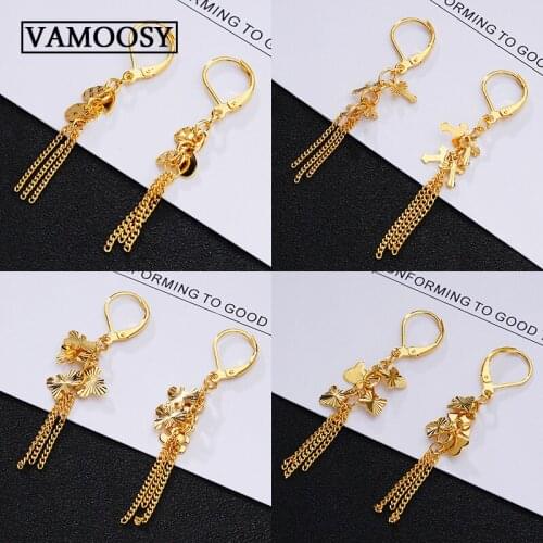 Fine Jewelry Drop Earrings Retro Vintage Alloy Hollow Women 24K Gold Leaflike Long Bohemian Pierced Dangle Earrings Wholesale