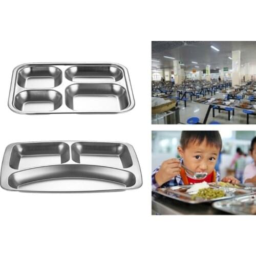 1pc Stainless Steel Divided Dinner Tray Lunch Container Food Plate for School Canteen 3/4 Section WJ901