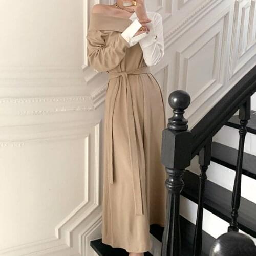 Korean Version Of The Elegant Sweet Dress Spring New V-Neck Stitching Fake Two-Piece Lace Waist Dress Long Skirt TOPs