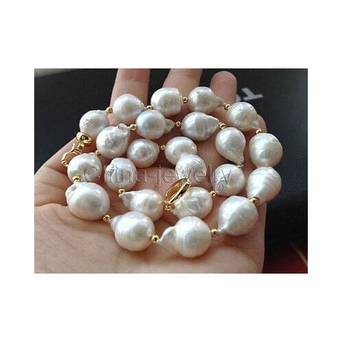 Beautiful 17" 12-16mm white Reborn Keshi baroque FW pearl necklace