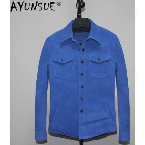 AYUNSUE 2020 Mens Clothing Genuine Leather Jacket Men Blue Cow Suede Korean Jackets Thick Coat Chaqueta Cuero Hombre LXR697