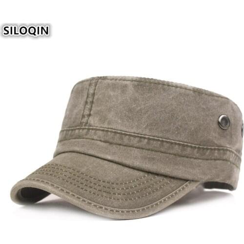 SILOQIN Adjustable Size Men Flat Cap Washed Cotton Retro Army Military Hat Adult Mens Fashion Brands Sports Caps Snapback Cap