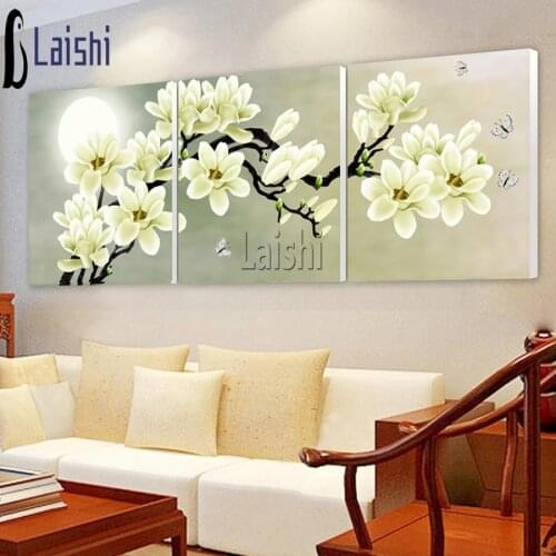 3pcs Moon orchid flower Diy Diamond Painting Full Square Round Diamond Embroidery Mosaic Needlework Triptych home decoration