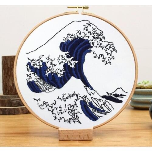 Waves Pattern Embroidery DIY Beginner Kit with Hoop Needlework Cross Stitch Kits Sewing Fabric Thread Art Set Craft Art Painting