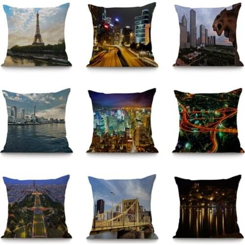 Cushion Covers 45*45cm the view of the city Pattern Pillows Covers Decorative Pillowcases For Home Sofa Office Chair Decor