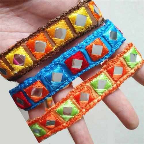 NEW Exquisite retro colorful gem Square grid 2CMX2Yards Cotton Woven Jacquard Ribbon Lace DIY Cloth Bag Sewing Accessories