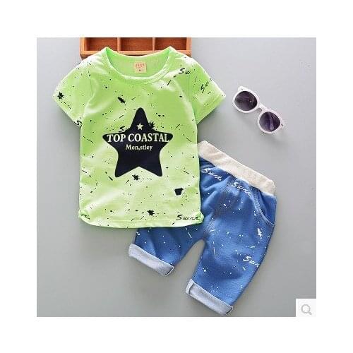 New summer boy suit 0-1-2-3-4-5 years old male baby infant children summer clothes two-piece cartoon cute short-sleeved suit