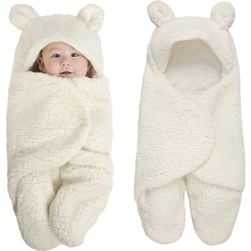 Newborn Baby Blanket Swaddle Wrap Winter Cotton Plush Hooded Sleeping Bag 0-12M