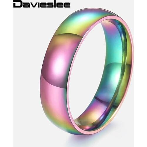 Colorful Rainbow Ring for Men Women Stainless Steel Polished Mens Wedding Band Ring Magic Color Punk Jewelry Dropship 6mm LKR167