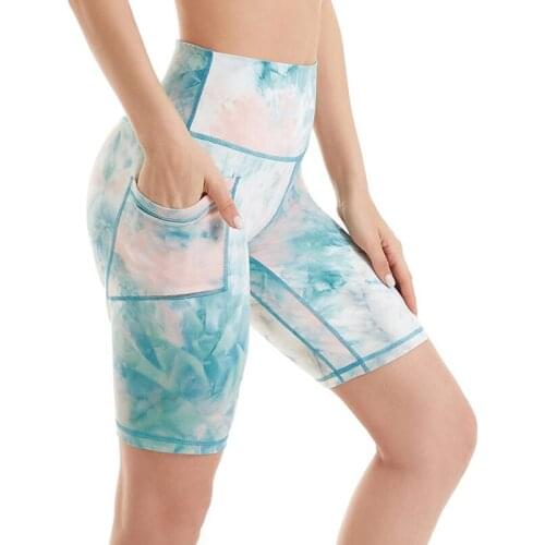 High Waist Gym Shorts Women Stretch Printed Yoga Shorts with Pocket Comfortable Hot Pants Breathable Colorful Fitness Sport Wear