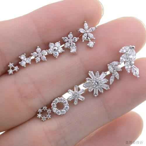 2Pcs Drop Flower Snowflake Ear Ring Studs Zircon Helix Piercing Tragus Conch Leaf Cartilage Earrings Ear Piercing Women Jewelry