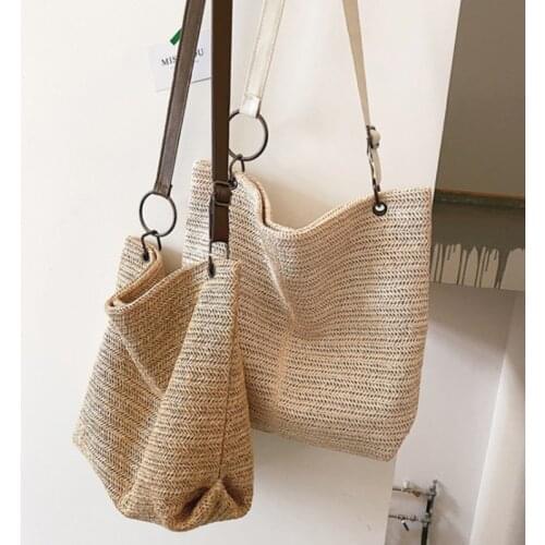 2021 New Casual Large Capacity Tote Women Straw Handbags Luxury Woven Designer Lady Shoulder Messenger Bags Female Big Purses