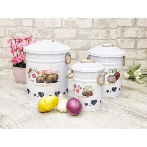 Shaddy Goods 3 Pcs Straw Rope Potato Onion Garlic Storage Container Metal Potato Onion Box 3 different size metal storage box
