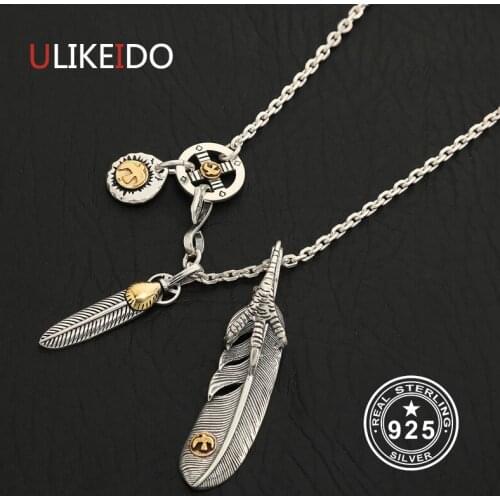 Solid 925 Sterling Silver Feather Necklace For Men Vintage Charms Takahashi Eagle Pendant Eagle Chain New Popular Jewelry P14
