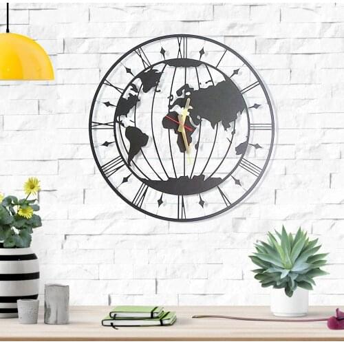 World Unique Design Metal Wall Clock Metal Wall Art Works - Metal Wall Decor Home Office Decoration Modern Industrial Silent Mov