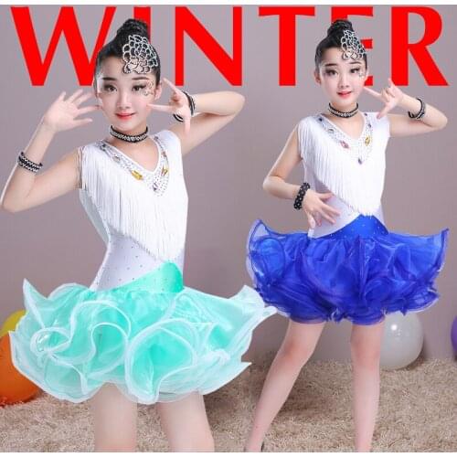 High Quality Children Latin Dance Dress for Competition Girls Tassel Vestidos Latin Dance Skirt Kids Ballroom Dance Costume 90