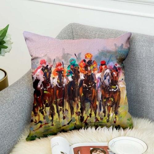 Horse race Paintings Horse competition High Grade Decorative Pillow Case Car Home Sofa Cushion Cover 3D Digital Print style-4