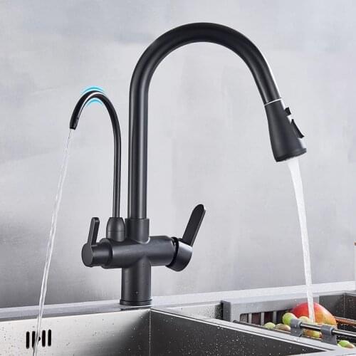 Yooap Purification Kitchen Faucets Black Pull Out Kitchen Water Filter Tap 3 Way Mixer torneira para cozinha de parede Crane