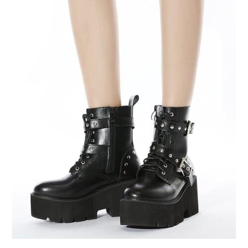 New Fashion Angel Ankle Boots High Heels Patent Leather Womens Platform Boots Metal square buckle short boots Sexy Black Shoes