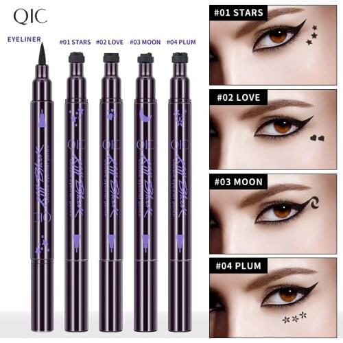 1Pc Double-Head Liquid Eyeliner Stamp Black Eyeliner Pen Moon Star Heart Flower Eyeliner Stamping Waterproof Maquiagem