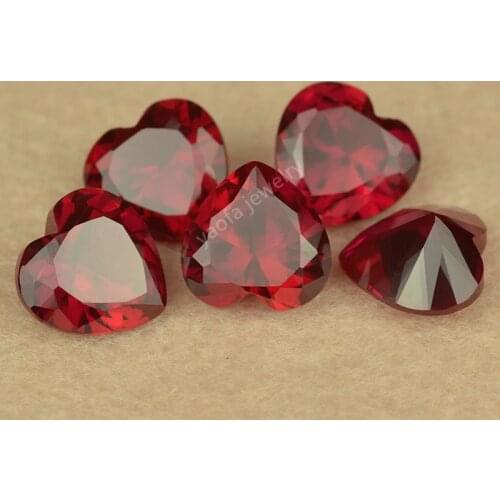 AAAAA Quality 2x2mm~15x15mm 5# Red Rose Color Rubys Heart Shape Cut Hardness 9 Synthetic Corundum Stone Loose Gems For Jewelry