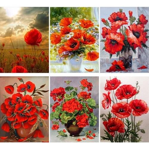 Poppies Flower DIY Diamond Painting Full Round or Square Rhinestone Mosaic Diamante Embroidery Cross Stitch Kits Wall Art Gift