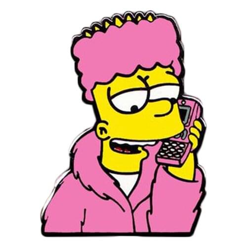 Bart On Phone Brooch Funny Prank Calls Enamel Pin Telephone jokes brooch American cartoon figure decor