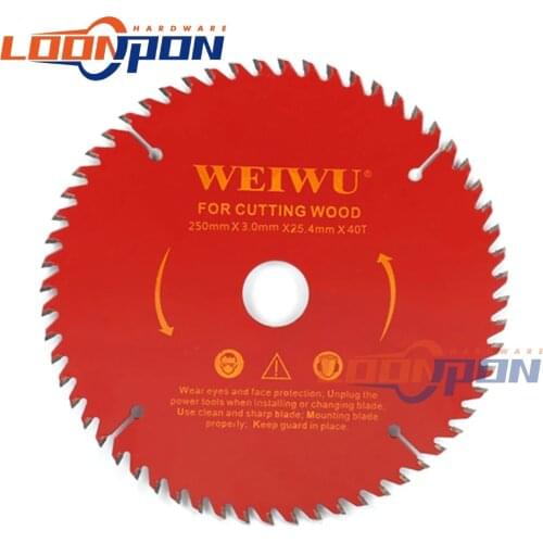 250mm Carbide Circular Saw Blade Wood Cutting Blade Round Wheel Discs for Woodworking Cutting Bore 25.4mm 40/60/80/100/120T Red
