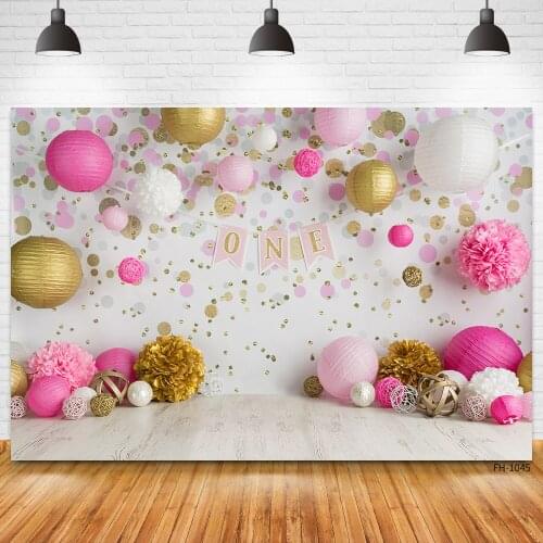 Gold Pink White Balloon 1st Birthday Party Photo Studio Backdrop Newborn Baby Shower Portrait Photophone Photography Backgrounds