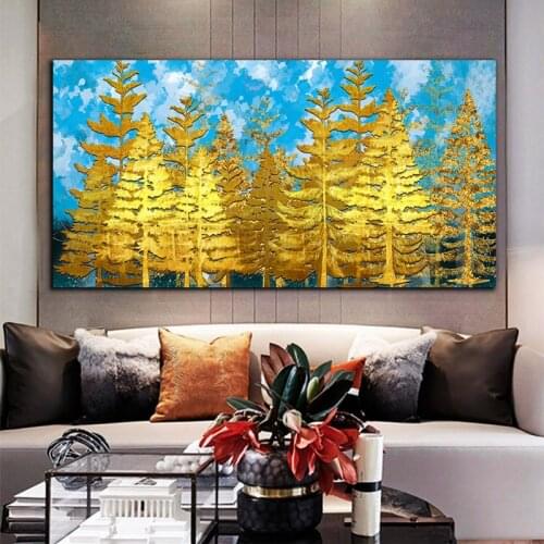 Blue Sky Golden Leaf Landscape Large Size Canvas Painting Print Poster Wall Art Picture For Living Room Home Decor Free Shipping