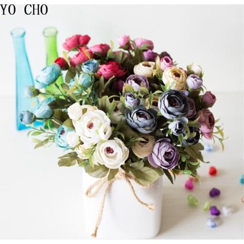 Artificial flowers black fake roses white Peony Artificial Silk Flowers small bouquet flores DIY home Wedding Decoration